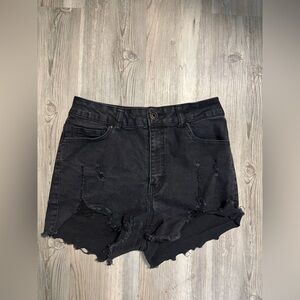 Refuge Miami Black high-waisted distressed denim shorts